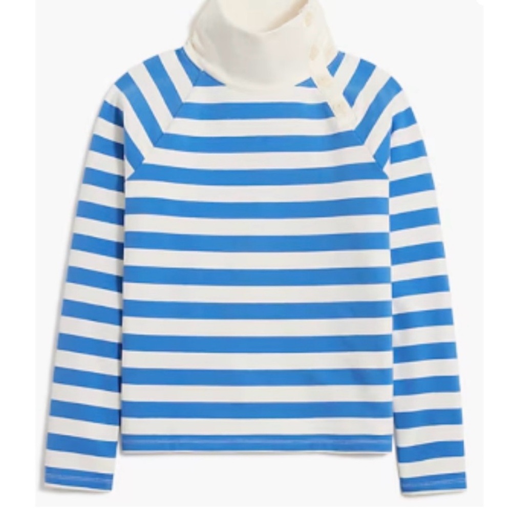 J. Crew Blue White Striped wide button-collar pullover NAUTICAL terry womens